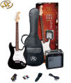 SX SE1-SK Stratocaster Electric Guitar - Black. 