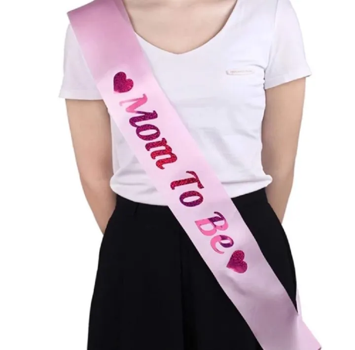 1%20Pc%20Pink%20Baby%20Shower%20Satin%20Ribbon%20'Mom%20To%20Be%20Sash'%20Shoulder%20Strap,%20Showing%20Words%20"Mom%20To%20Be"%20Party%20Props%20-%20Image%202