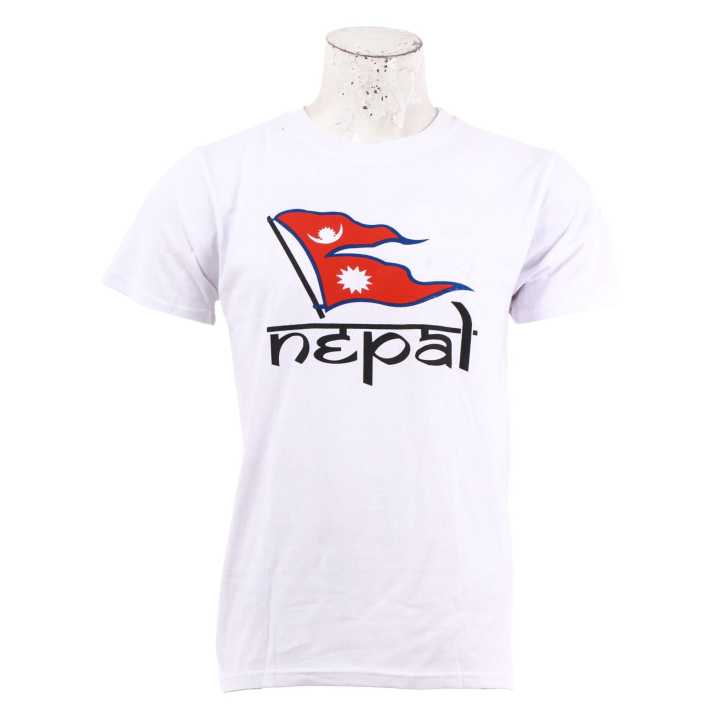White Cotton Round Neck Half Sleeve Nepal Flag Printed T-Shirt For Men
