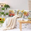 Farm Sunflower Pillow Covers 18X18 Inch Set of 4 Summer Decorative Throw Pillowcase Farmhouse Decor for Home. 