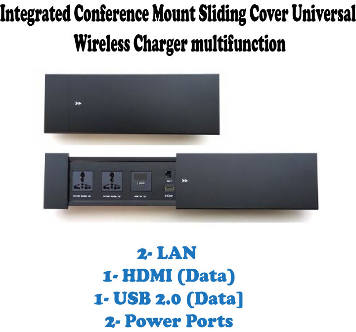 Table top Sliding socket with wireless charger, HDMI, Network for conference desk Table Pop-Up Box , Table sliding Power Connection , Outlet Network HDMI for Conference Desk. Black