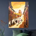 Single Panel Golden Galli Painting Of Traditional Newari Culture Matte Cotton Canvas Print Tightly Wrapped In Wooden Frame | 24 inch X 18 inch. 