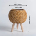 Vintage Imitation Rattan Woven Flower Shelf Handmade Storage Basket with Wooden Legs Plant Pot Stand Holder Easy Install ,E. 