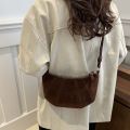 Fashion Crossbody Bag Croissant Shoulder Bag Brown Solid Color Matte PU Dumplings Bag Small Pack Students. 