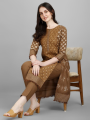 Cotton Blend Kurta Trouser For Women (Brown). 