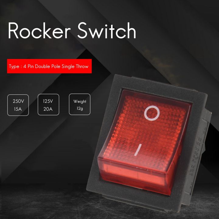 Red%20Light%204%20Pin%20DPST%20ON/OFF%20Snap%20in%20Rocker%20Switch%2015A/250V%2020A/125V%20AC%2028x22mm%20-%20Image%205