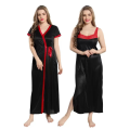 Silk Bridal Nightgown Set Stylish Fancy Bridal Nighty Set For Women Free Size Black Color. 