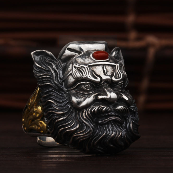 【Recently popular】Gifoni Zhong Kui Silver Ring Men's Retro Personality Domineering Open Personality Trendy Men's Single Men's Ring
