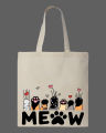 Cute "MEOW" Cat Paws Printed Tote Bag – Eco-Friendly Cotton Shoulder Shopping Bag-White, Black. 
