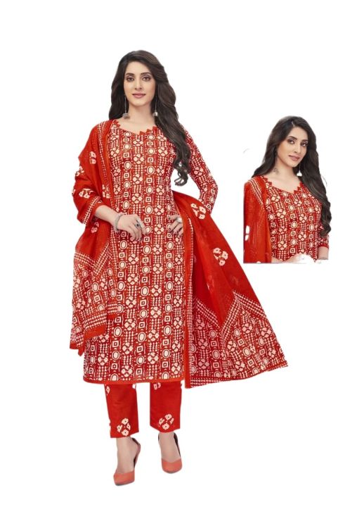 Kurta Suruwal With Shawl Set For Women Printed (Unstitched)