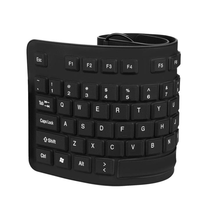 Foldable Silicone USB Wired Standard Waterproof Rollup black Keyboard For Laptop Full Size