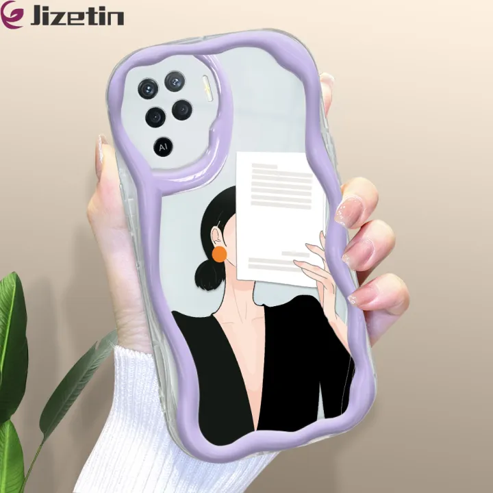 Jizetin%20for%20OPPO%20F19%20Pro%20/%20A94%20Back%20Cover%20Elegant%20Girl%20Cream%20Wavy%20Edge%20Soft%20Silicone%20Phone%20Case%20-%20Image%202