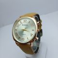 New Design Brown Leather Belt Silver Color Round Dial Best Quality Quartz Wrist Watch FOr Men. 