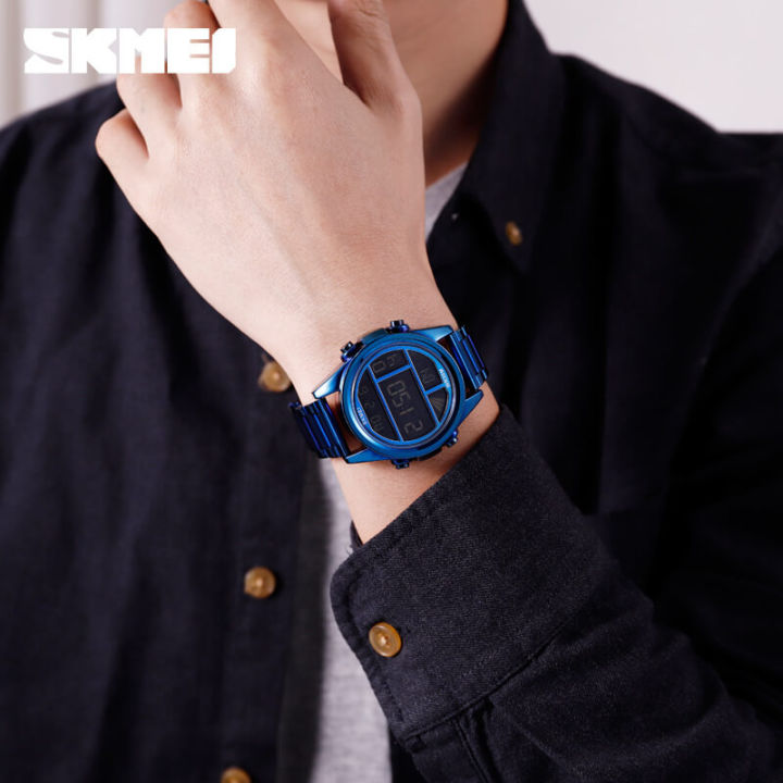 SKMEI%201448%20New%20Fashion%20Digital%20Waterproof%20Multifunction%20Stainless%20Steel%20Wristwatch%20For%20Men%20-%20Blue%20-%20Image%204