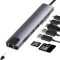 Usb-C Hub, 8 In 1 Multifunctional Aluminum Type C Adapter With 4k Hdmi Port, RJ45 Ethernet Port, USB-C Power Delivery, 2 USB 3.0 Ports, SD/TF Card Reader, Compatible For Type-C Devices. 