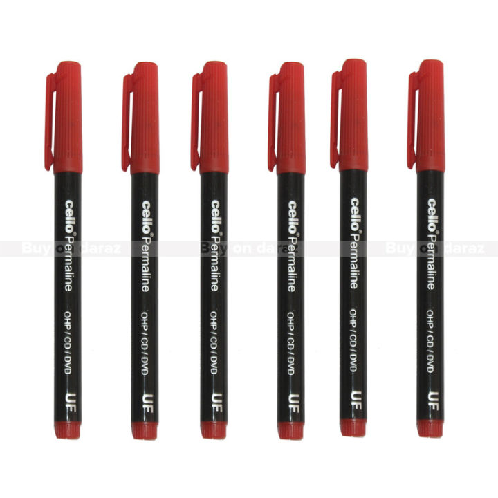 Cello Permaline Ultra Fine Permanent Pen UF Red Set Of