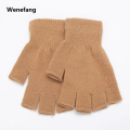 Wenefang 1pair Black Short Half Finger Fingerless Knit Wrist Glove Winter Warm Stretch Work Gloves for Women and Men Cycling Accessories. 