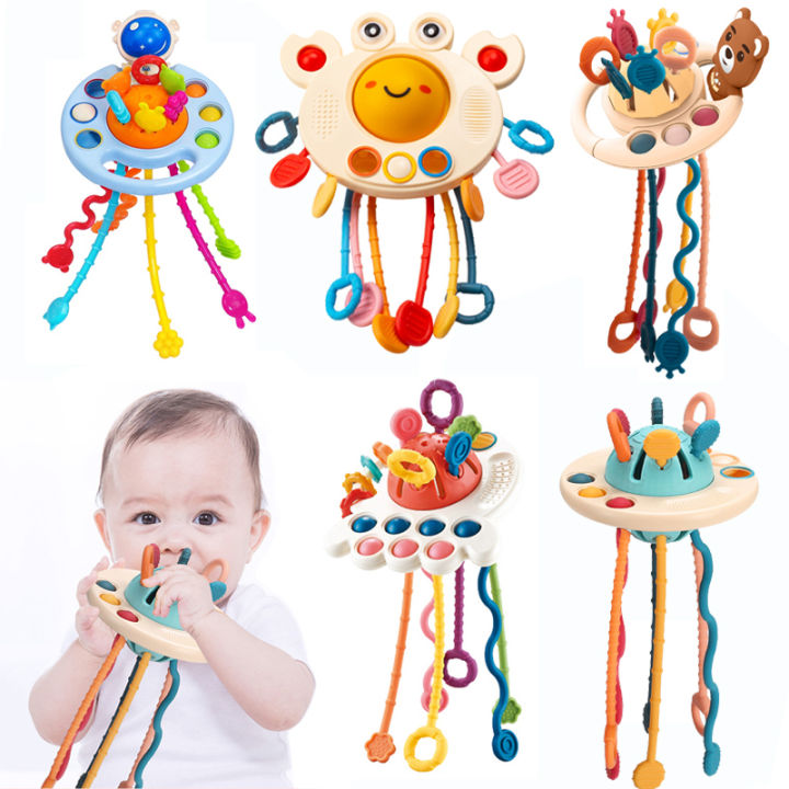 Montessori Pull Rope Toys Baby Silicone Pull String Teether Sensory ...