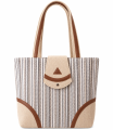 Handmade Cotton & Faux Leather Women's Shoulder Bag with Zipper & 4 Compartments - Made in Nepal. 