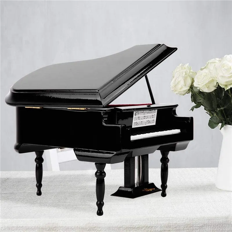 Miniatur Klavier Mit Hocker - Schwarzes Puppenhaus Möbel 91x37x70mm Für Deko & Sammlung