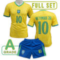 Neymar Jr 10 Printed Brazil Home AGrade 2024/2025 Football Jersey Set For Men | Copa America 2024. 
