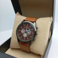 Fashion Leather Belt Watch For Men | Round Decorative Brown Dial Brown Leather Belt Quartz Moment Wrist Watch For Men. 