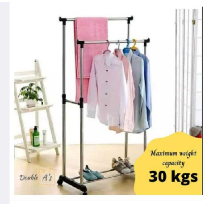 Double Telescopic Pole Stainless Steel Cloth Hanger Stand
