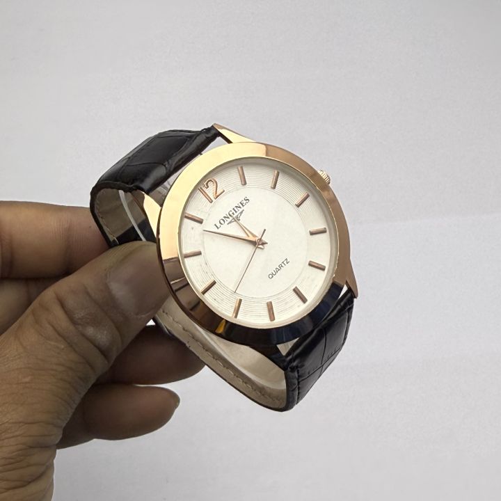 Leather Strap White Dial Round Shape Black Color Strap Stylish Watch For Men - Sold By Time Plaza