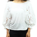 White Cotton Ballown Sleeve Design Top For Women. 
