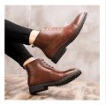 Atozfoothouse Remember Brown Brogue Derby Casual Leather Half Boots For Men(Yk-412). 