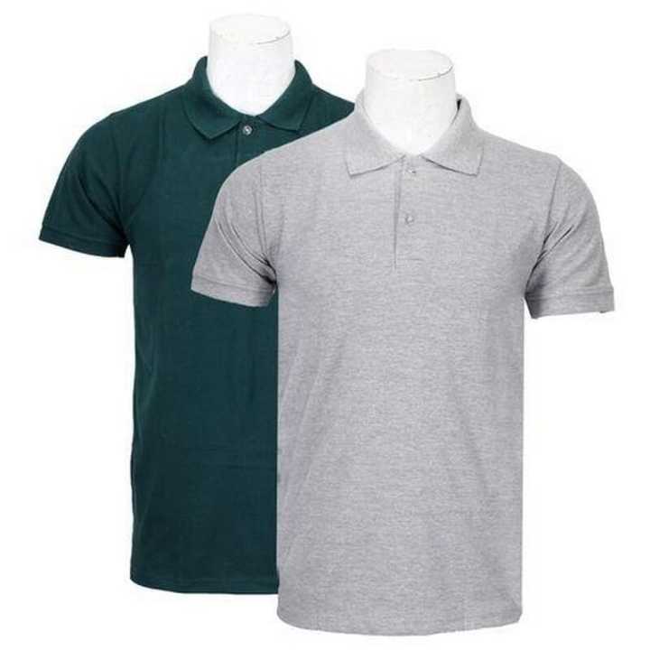 Pack%20Of%202%20100%25%20Cotton%20Polo%20T-Shirt%20For%20Men%20-%20Dark%20Green/Grey%20-%20Image%202