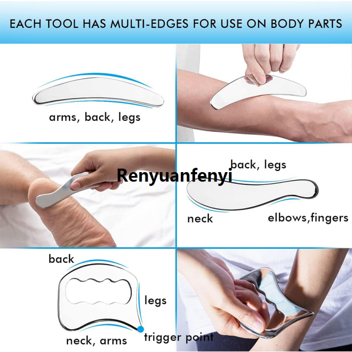 Renyuan%201/4/7%20Pcs%20Great%20Stainless%20Steel%20Gua%20Sha%20Scraping%20Massage%20Tool%20Set%20Original%20for%20Back,%20Legs,%20Arms,%20Neck,%20Shoulder%20and%20Whole%20Body%20Acupoints%20-%20Image%204