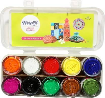 Fevicryl Acrylic Colours Set - 15ml Bottle of 10 Shades By Mitrata