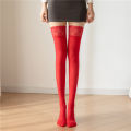 Red Lace Bridal Thigh High Stockings for Women, Breathable Nylon, Comfortable Fit, Suitable for Parties and Special Occasions. 
