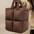 New Nylon Cloth Puffy Shoulder Bag Large Capacity Quilted Down Feather Handbag Soft Padded Space Cotton Shopping Tote. 