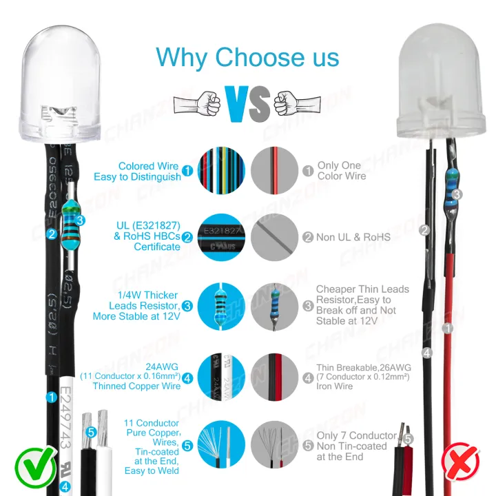 10pcs%2010mm%20Prewired%20LED%20Light%20Emitting%20Diode%20DC%205V%206V%209V%2012V%20Bright%20White%20Red%20Green%20Blue%20Yellow%20Pre%20Wired%20Resistor%20Lamp%20Bulb%20-%20Image%203