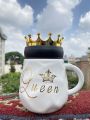 White Queen Ceramic Cup-Crown Mug With Lid. 