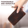 Genuine Leather Men Key Wallet,Zipper Housekeeper Pouch Holder,Keychain Crazy Horse Coin Purse. 