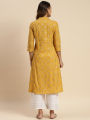 Rangita Women Cotton Gold Printed Calf Length Kalidar Kurti. 