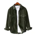 Green Corduroy Shirts for Men Button Down Long Sleeve Ribbed Fall Tops Slim Fit Casual Warm Shirt Jacket. 