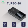 Green Turbo-20 Powerbank 20000mAh | 22.5W PD Fast Charging | Multiple Ports | Digital Display | Six Months Warranty | Dual USB Ports | Triple USB Output | Black & White. 