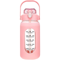 64Oz Glass Water Bottles with Straw, Glass Bottle Pink. 