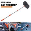 Soft Bristle Double Brush Head Car Washer Mop Long Handle Adjustable Car Cleaning Brush Non-Scratch 360° Flexible Rotation Car Window Cleaner Tool Windshield. 