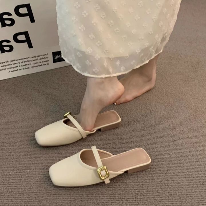 Fashion%20French%20Style%20Women's%20Half%20Slippers%20Lightweight%20Flat%20Bottom%20Women's%20Low%20Heels%20Slippers%20Soft%20Leather%20PVC%20Outsole%20Women's%20Shoes%20-%20Image%206