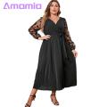 【2025 Version】 Plus Size Women Dress Stunning V-neck Embroidered Lace Midi Dress with Belt Elegant High Waist Wrap Gown for Women Wrap Dress with V-neck. 