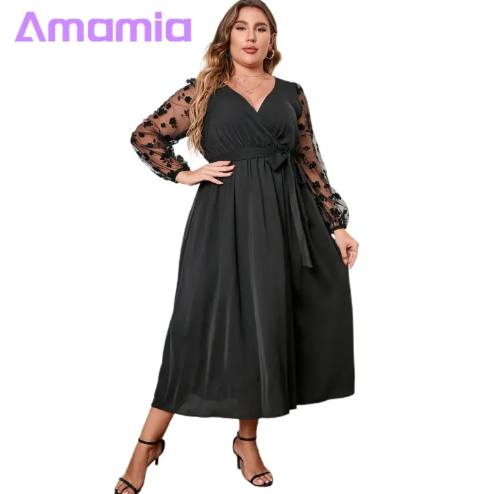 %E3%80%902025%20Version%E3%80%91%20Plus%20Size%20Women%20Dress%20Stunning%20V-neck%20Embroidered%20Lace%20Midi%20Dress%20with%20Belt%20Elegant%20High%20Waist%20Wrap%20Gown%20for%20Women%20Wrap%20Dress%20with%20V-neck%20-%20Image%205