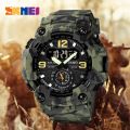 Skmei 1637 Men Digital Analog Dual Display Alarm Waterproof 3 Time Sport Wristwatch - Camouflage green. 