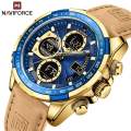 NAVIFORCE NF9197 Men's Business Day Date Function Analog Digital  Leather Strap  Wristwatch - Blue/Golden. 