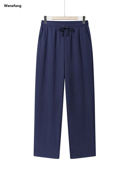 Wenefang%20Summer%20Men's%20Straight%20Trousers%20Casual%20Solid%20Color%20Breathable%20Fashion%20Drawstring%20Long%20Pants%20Sweatpants%20Streetwear%20Men%20Baggy%20Pants%20-%20Image%204
