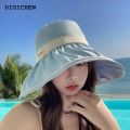 DISICHEN Portable 2023 new Women's bucket hat Solid bow style Panama caps fashion luxury hat fisherman hat Ladies summer sun Travel Beach Hat. 